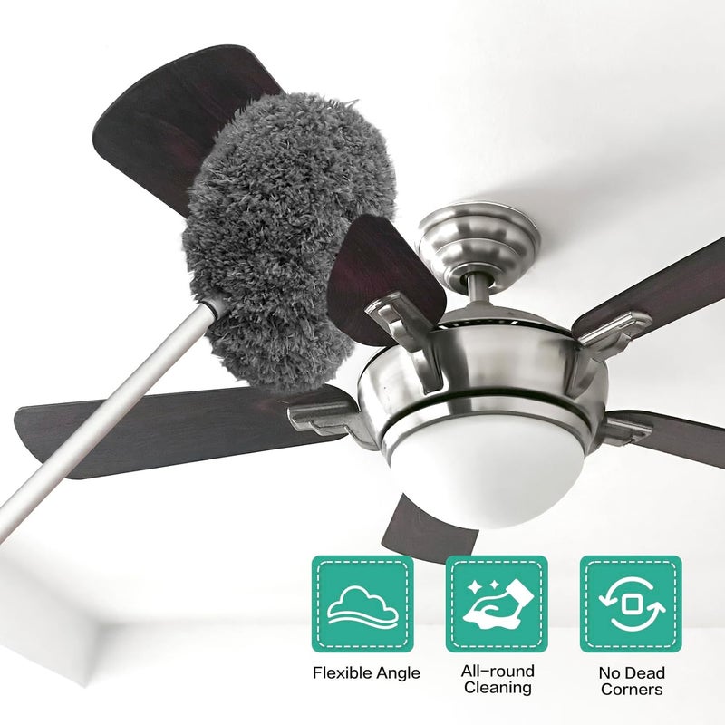 Heonay Ceiling Fan Cleaner Duster Reusable Microfiber Ceiling Fan Blade Cleaner Removable Duster with Extension Pole Adjusts 13 to 49.7 Inch for Cleaning Walls Bookshelves Furniture Door Window Top (Gray) - Image 2